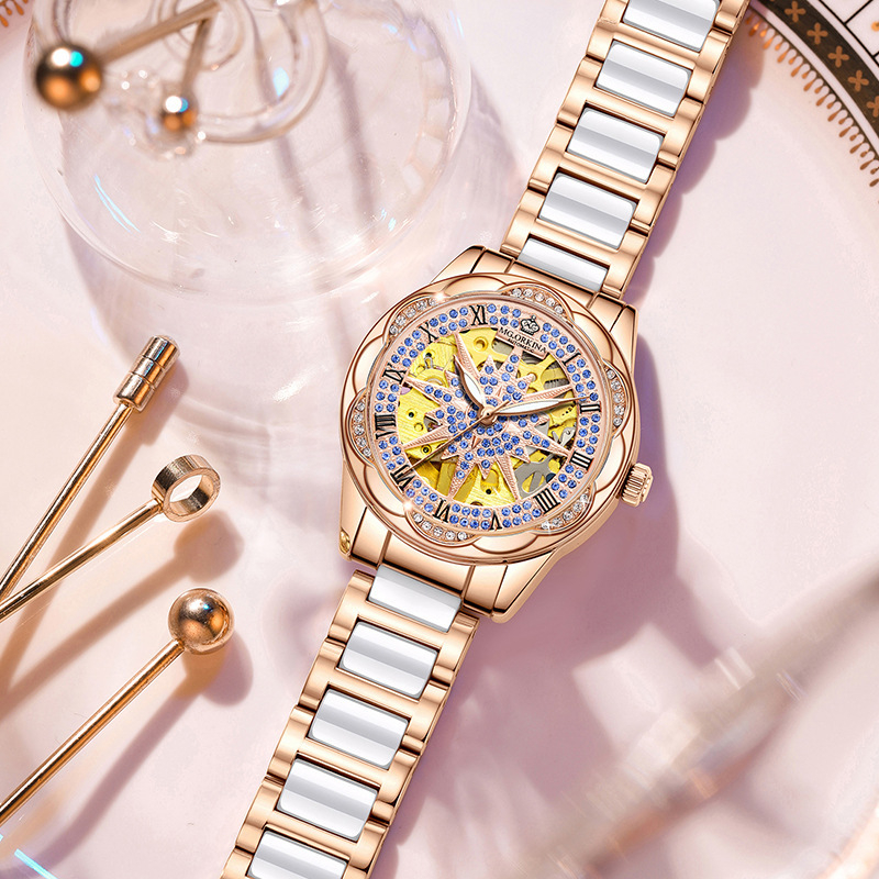 Ouqina veebipõhine naistekell, naiste automaatne õõnes moodne mehaaniline kell