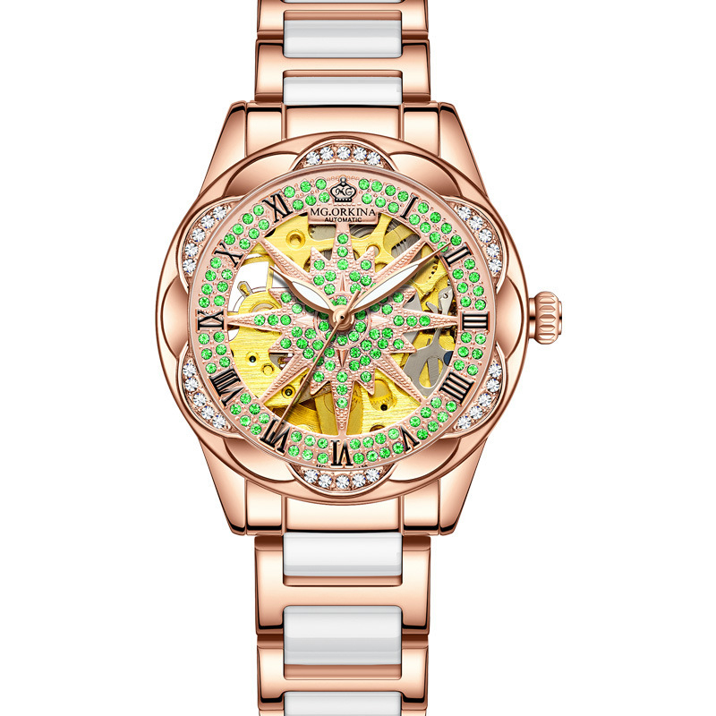 Ouqina veebipõhine naistekell, naiste automaatne õõnes moodne mehaaniline kell