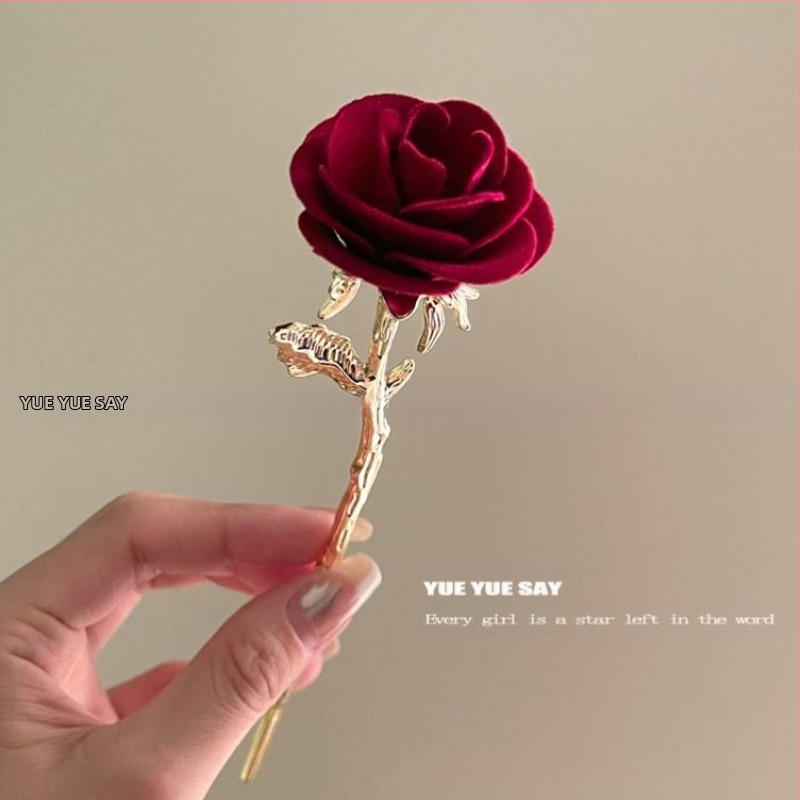 Kill Rose Класически темперамент Китайски стил Флокиращо цвете Метална фиба за коса Ретро Cheongsam Фиба за коса Шапка