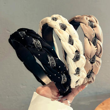 Kõrge krooniga peapael naistele, vintage laia äärega juuksepael väljas käimiseks, näopesu juukseaksessuaar kivikestega