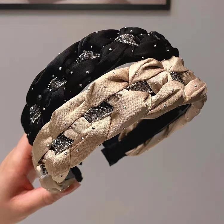 Kõrge krooniga peapael naistele, vintage laia äärega juuksepael väljas käimiseks, näopesu juukseaksessuaar kivikestega