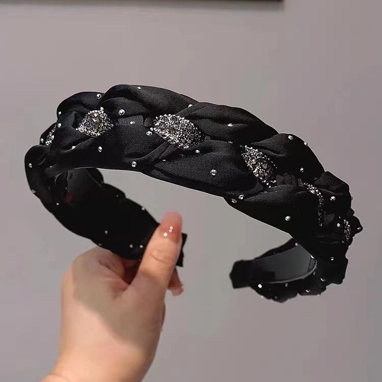 Kõrge krooniga peapael naistele, vintage laia äärega juuksepael väljas käimiseks, näopesu juukseaksessuaar kivikestega