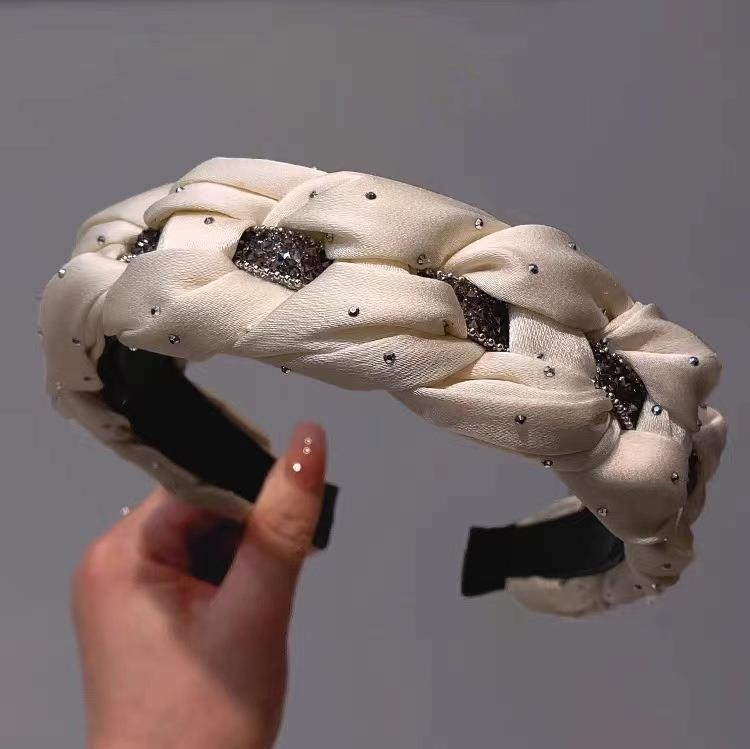 Kõrge krooniga peapael naistele, vintage laia äärega juuksepael väljas käimiseks, näopesu juukseaksessuaar kivikestega