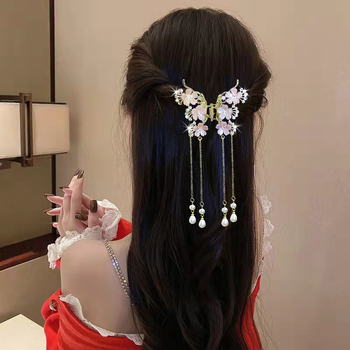 Κλιπ μαλλιών κινέζικου στυλ με κόκκινο τριαντάφυλλο, γυναικείο κεφάλι, μισόδετο, δίσκος μαλλιών με καρχαρία, υψηλής ποιότητας αξεσουάρ μαλλιών με λαβή