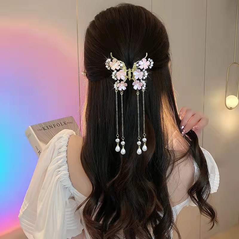 Hiina stiilis punase roosiga tutiga juukseklamber, naiste peaga pooleldi seotud juukseketas, haikala, kvaliteetsed haaramisjuukse aksessuaarid