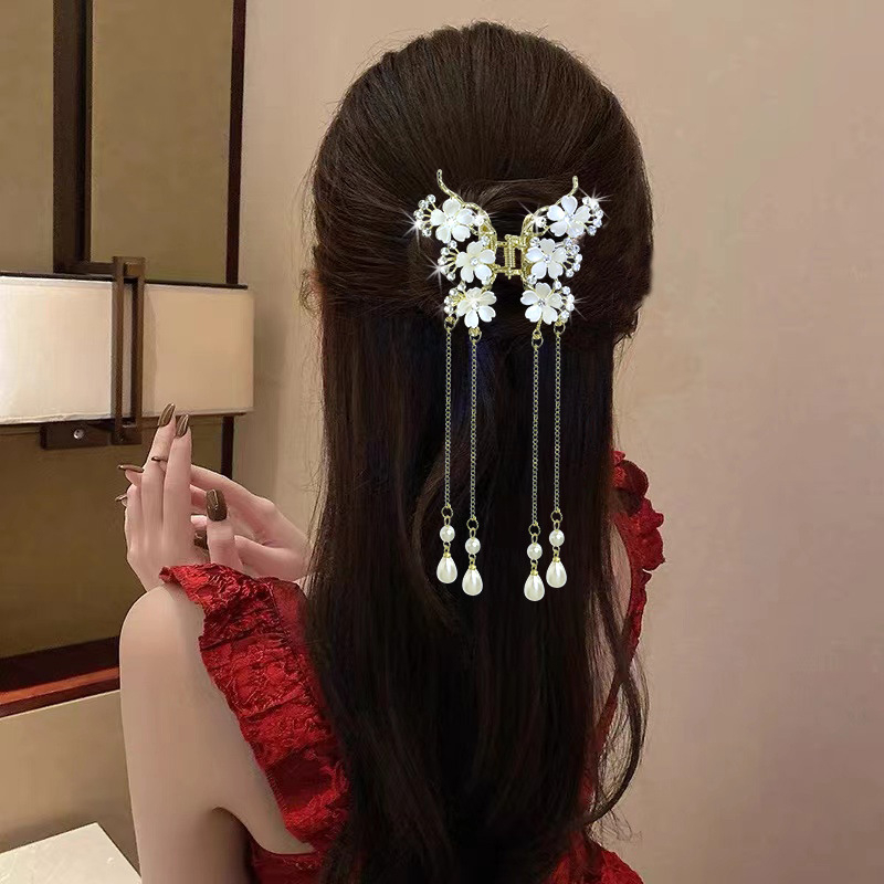 Hiina stiilis punase roosiga tutiga juukseklamber, naiste peaga pooleldi seotud juukseketas, haikala, kvaliteetsed haaramisjuukse aksessuaarid
