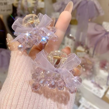 Luksuslik käsitööna valminud kristallne väike juuksenõel elegantse temperamendiga, võrgust lipsuga juukseklamber, haldjalik topeltklamber pealmiseks klambriks