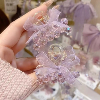 Luksuslik käsitööna valminud kristallne väike juuksenõel elegantse temperamendiga, võrgust lipsuga juukseklamber, haldjalik topeltklamber pealmiseks klambriks