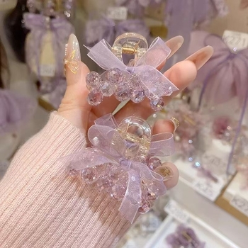 Luksuslik käsitööna valminud kristallne väike juuksenõel elegantse temperamendiga, võrgust lipsuga juukseklamber, haldjalik topeltklamber pealmiseks klambriks