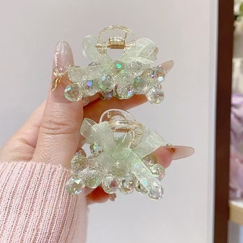 Luksuslik käsitööna valminud kristallne väike juuksenõel elegantse temperamendiga, võrgust lipsuga juukseklamber, haldjalik topeltklamber pealmiseks klambriks