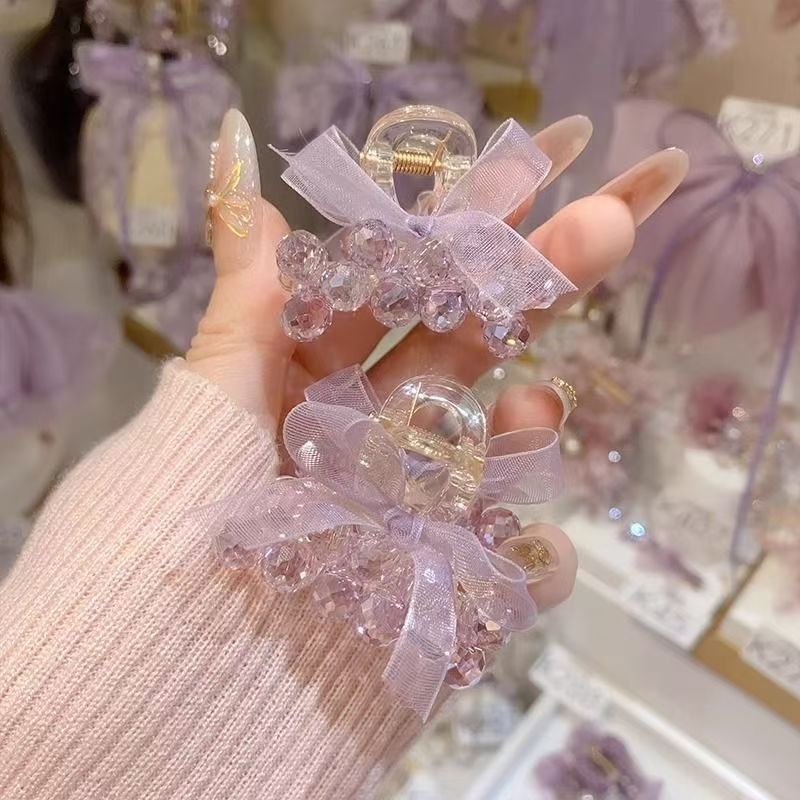 Luksuslik käsitööna valminud kristallne väike juuksenõel elegantse temperamendiga, võrgust lipsuga juukseklamber, haldjalik topeltklamber pealmiseks klambriks