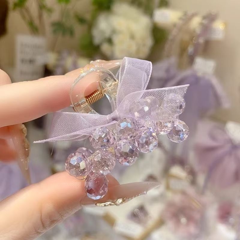 Luksuslik käsitööna valminud kristallne väike juuksenõel elegantse temperamendiga, võrgust lipsuga juukseklamber, haldjalik topeltklamber pealmiseks klambriks