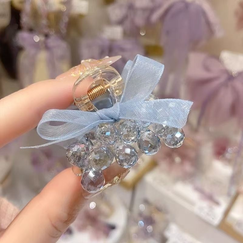 Luksuslik käsitööna valminud kristallne väike juuksenõel elegantse temperamendiga, võrgust lipsuga juukseklamber, haldjalik topeltklamber pealmiseks klambriks