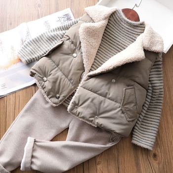 Dječji prugasti džemper od nerčevog flisa za jesen i zimu, novi djevojački pleteni džemper s flis podstavom u korejskom stilu, osnovna majica za dječake