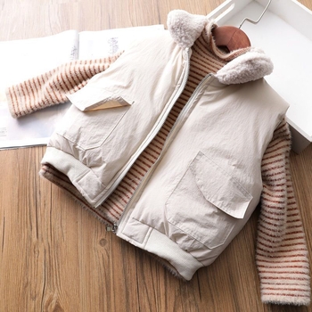 Dječji prugasti džemper od nerčevog flisa za jesen i zimu, novi djevojački pleteni džemper s flis podstavom u korejskom stilu, osnovna majica za dječake