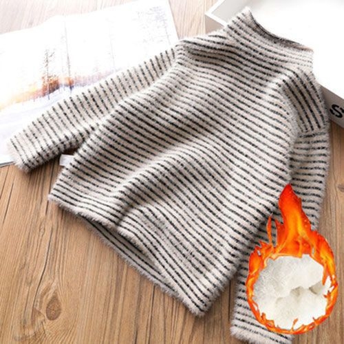 Dječji prugasti džemper od nerčevog flisa za jesen i zimu, novi djevojački pleteni džemper s flis podstavom u korejskom stilu, osnovna majica za dječake