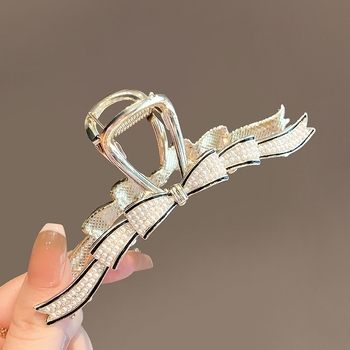 Εξαιρετική φουρκέτα με μεγάλο φιόγκο από στρας σε κορεατικό στιλ, γυναικείο κλιπ μαλλιών με λαβή στο πίσω μέρος του κεφαλιού, κλιπ καρχαρία για το κεφάλι