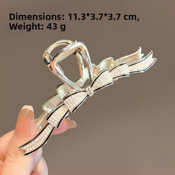 Εξαιρετική φουρκέτα με μεγάλο φιόγκο από στρας σε κορεατικό στιλ, γυναικείο κλιπ μαλλιών με λαβή στο πίσω μέρος του κεφαλιού, κλιπ καρχαρία για το κεφάλι