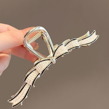 Εξαιρετική φουρκέτα με μεγάλο φιόγκο από στρας σε κορεατικό στιλ, γυναικείο κλιπ μαλλιών με λαβή στο πίσω μέρος του κεφαλιού, κλιπ καρχαρία για το κεφάλι