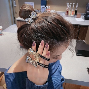 Naujas prabangus, išskirtinis, peteliškės formos plaukų kaklaraištis su blizgančiais cirkoniais, universalus ir stilingas plaukų aksesuaras su cirkoniais