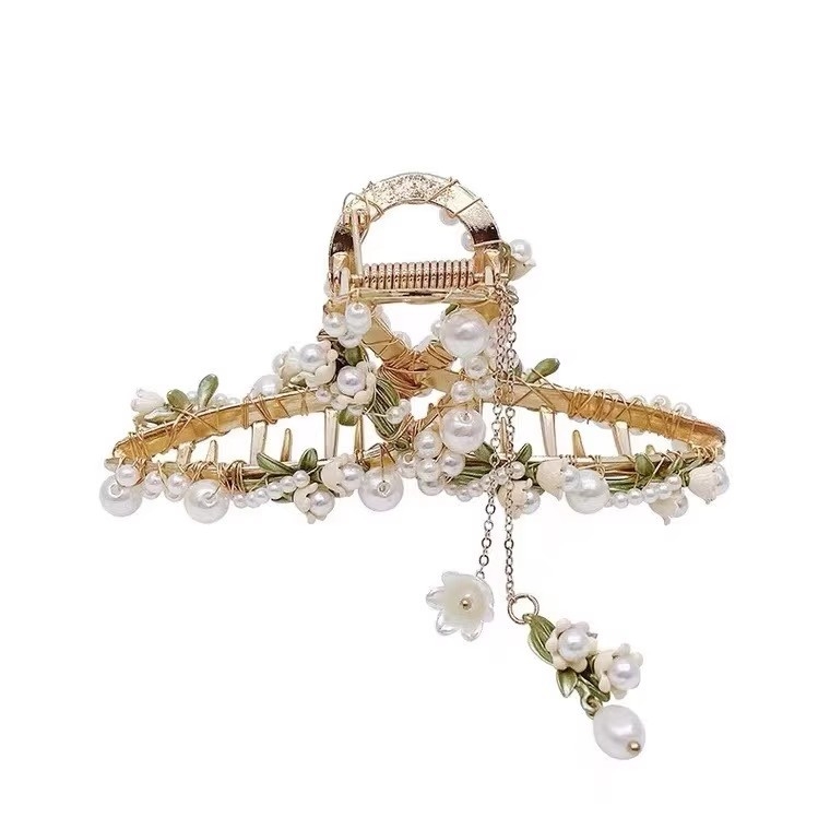 Peen käsitsi valmistatud superhaldjas suvine Mori stiilis haaratsklamber suurte pärlitega juuksenõel pea tagaküljele