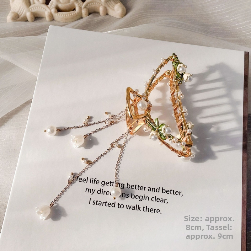 Peen käsitsi valmistatud superhaldjas suvine Mori stiilis haaratsklamber suurte pärlitega juuksenõel pea tagaküljele