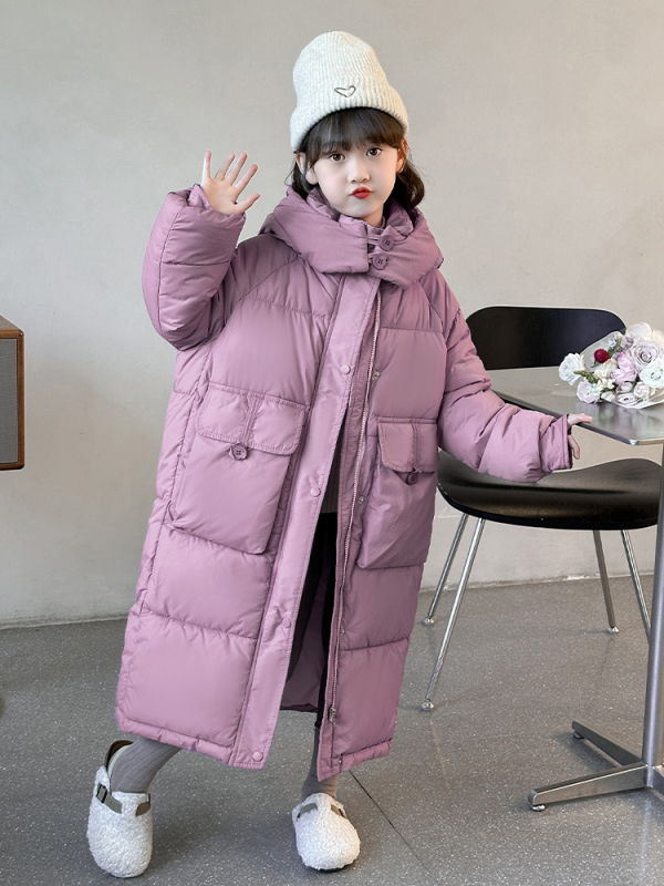 Djevojačka duga pamučna vanjska odjeća preko koljena, zimska pamučna zadebljana topla pamučna vanjska odjeća s kapuljačom, dječja zimska vanjska odjeća u čistim bojama 2024.