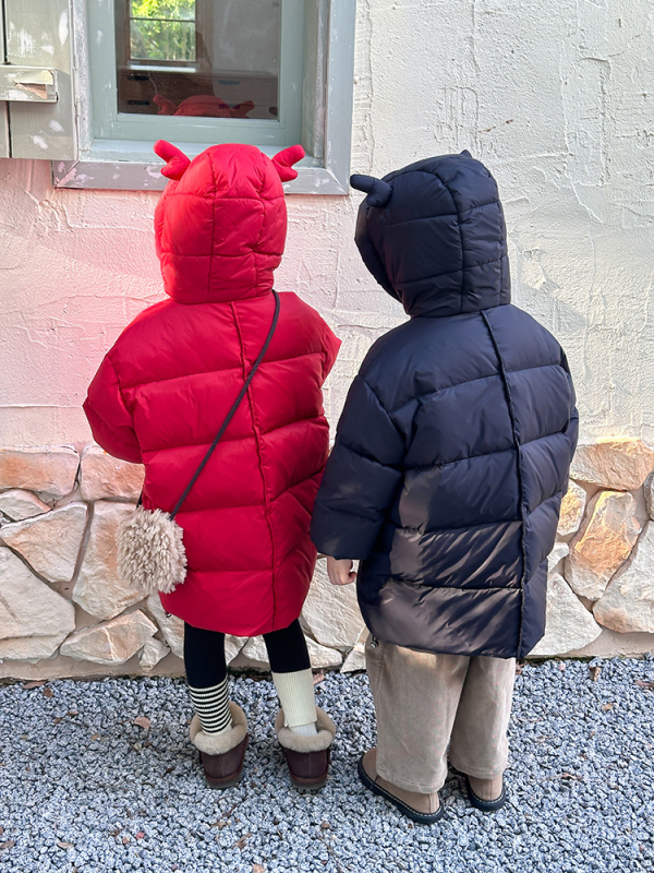 Bērnu maza un vidēja izmēra bērnu bieza, gara dūnu jaka rudens un ziemas jauniem zēniem un meitenēm mazuļu kapuces mētelis Tide ārējā tirdzniecība