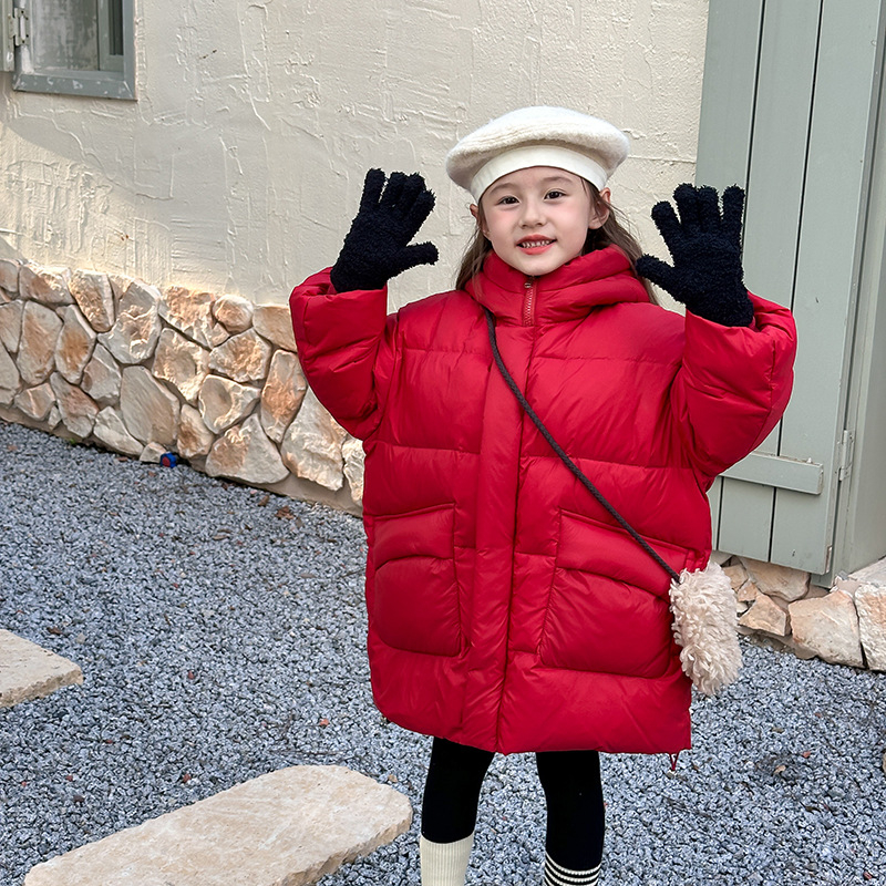 Bērnu maza un vidēja izmēra bērnu bieza, gara dūnu jaka rudens un ziemas jauniem zēniem un meitenēm mazuļu kapuces mētelis Tide ārējā tirdzniecība