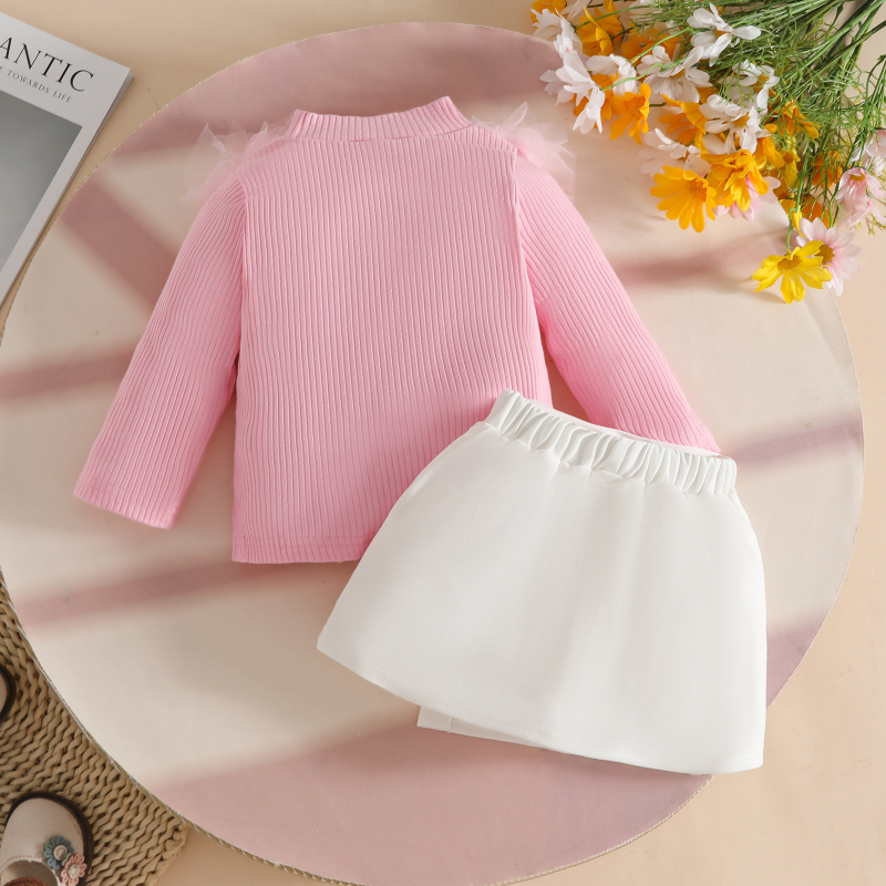 Armas beebitüdruku võrkkangast pitsist pikkade varrukatega pluus, dekoratiivne nööpidega seelik, sügis- ja talveseeliku kaheosaline komplekt