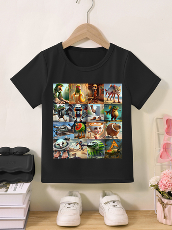 Határokon átnyúló olasz Brainrot népszerű mintás nyomtatott póló nyári tinédzsereknek és gyerekeknek, kerek nyakú, rövid ujjú