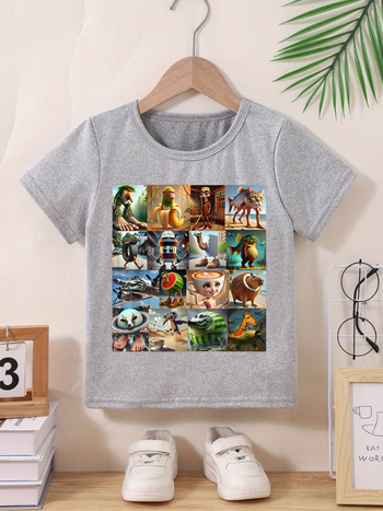 Határokon átnyúló olasz Brainrot népszerű mintás nyomtatott póló nyári tinédzsereknek és gyerekeknek, kerek nyakú, rövid ujjú