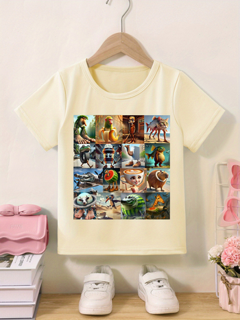 Határokon átnyúló olasz Brainrot népszerű mintás nyomtatott póló nyári tinédzsereknek és gyerekeknek, kerek nyakú, rövid ujjú