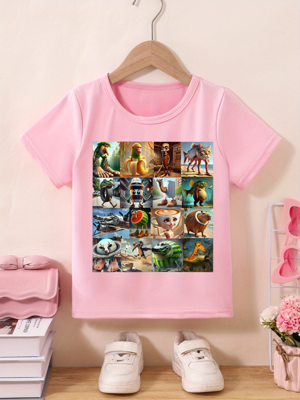 Határokon átnyúló olasz Brainrot népszerű mintás nyomtatott póló nyári tinédzsereknek és gyerekeknek, kerek nyakú, rövid ujjú