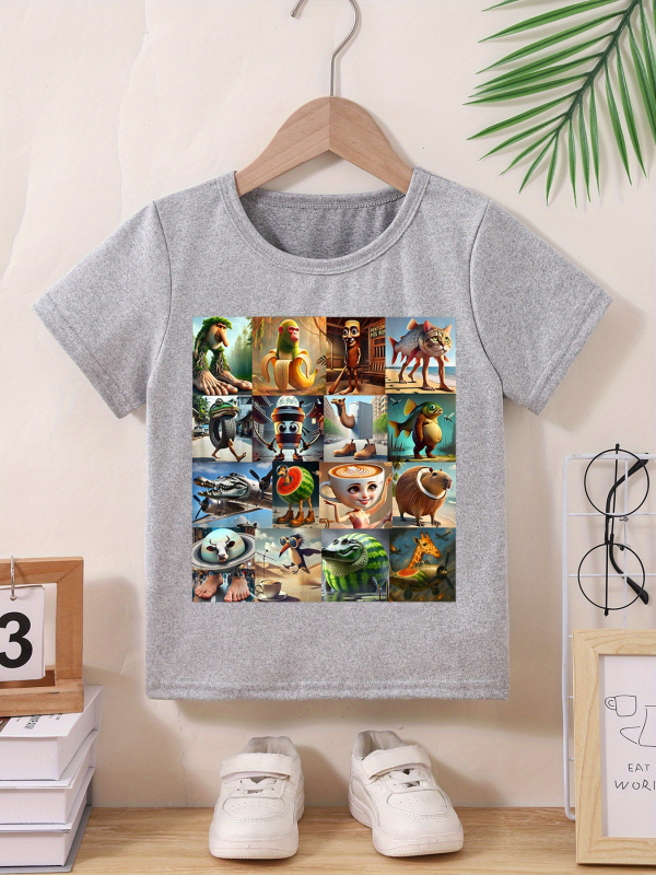 Határokon átnyúló olasz Brainrot népszerű mintás nyomtatott póló nyári tinédzsereknek és gyerekeknek, kerek nyakú, rövid ujjú