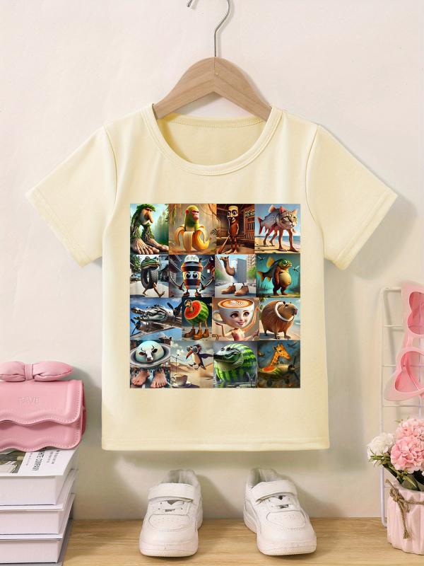 Határokon átnyúló olasz Brainrot népszerű mintás nyomtatott póló nyári tinédzsereknek és gyerekeknek, kerek nyakú, rövid ujjú