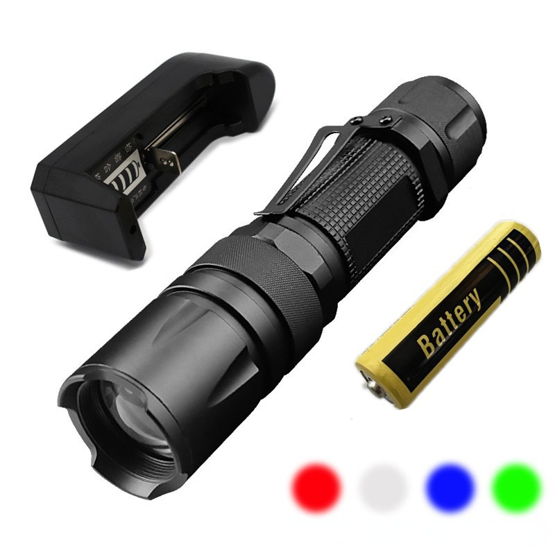 Φακός τεσσάρων χρωμάτων με ισχυρή φωτεινότητα, λευκό φως, μπλε, πράσινο, κόκκινο φως με κλιπ στυλό, ρυθμιζόμενη εστίαση, φακός ζουμ