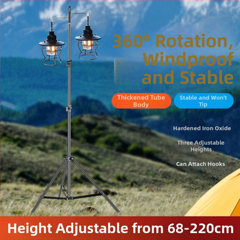 Välistingimustes telkimiseks mõeldud alumiiniumisulamist lambialus, kokkupandav, reguleeritav kaasaskantav telkimislambi postikonksuga riputus, mobiilne laagriklamber