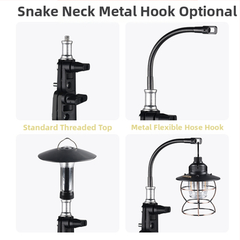 Βάση φωτισμού από κράμα αλουμινίου για εξωτερικούς χώρους κάμπινγκ, πτυσσόμενη ρυθμιζόμενη φορητή λάμπα κάμπινγκ, κρεμάστρα με γάντζο, κινητή βάση κάμπινγκ