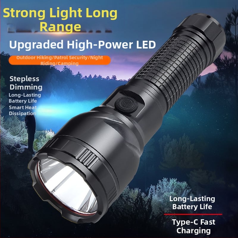 Lanternă LED puternică, ultra-luminoasă, cu rază lungă de acțiune, de mare putere, cu durată lungă de viață a bateriei, reîncărcabilă, pentru drumeții în aer liber, iluminat de urgență