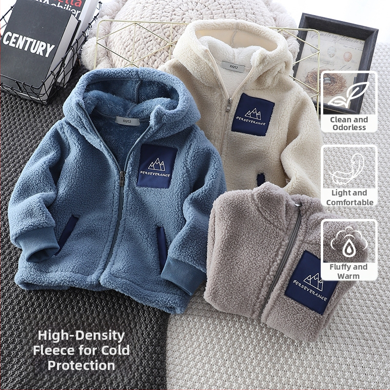 Laste granuleeritud sametjakk 2024 sügis-talv uus stiil sametist paksendatud poiste kapuutsiga topid vabaaja soe talveriietus