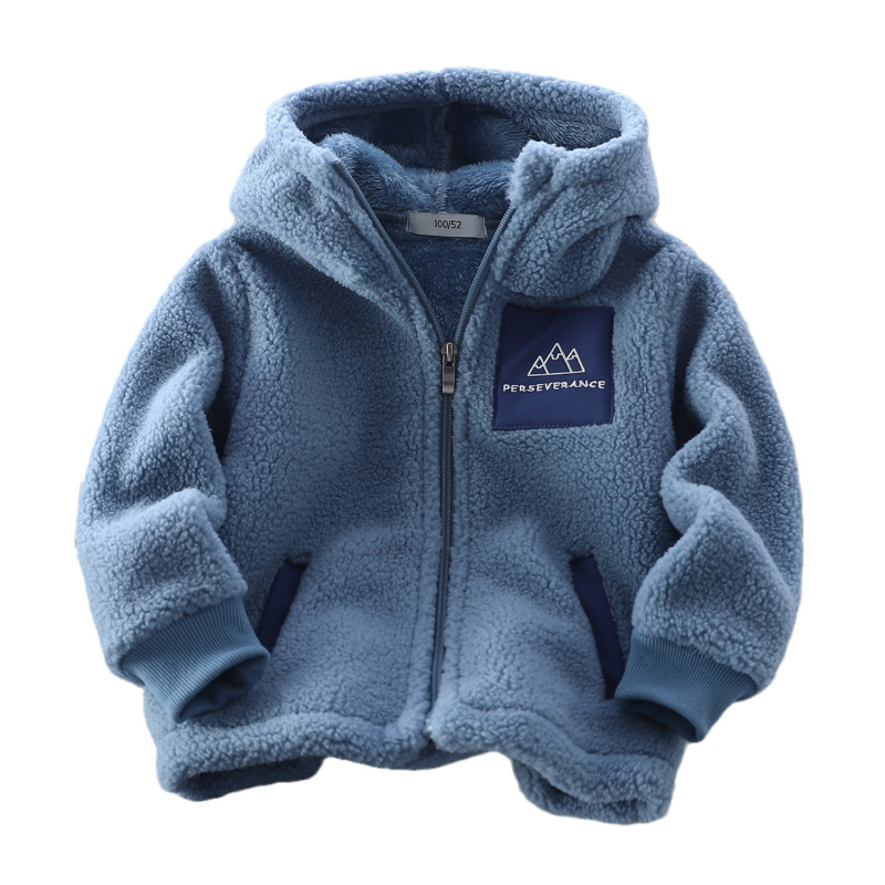 Laste granuleeritud sametjakk 2024 sügis-talv uus stiil sametist paksendatud poiste kapuutsiga topid vabaaja soe talveriietus