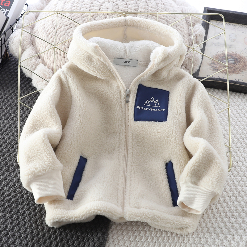 Laste granuleeritud sametjakk 2024 sügis-talv uus stiil sametist paksendatud poiste kapuutsiga topid vabaaja soe talveriietus