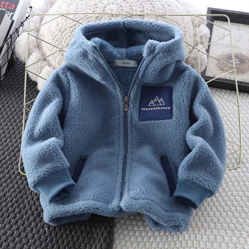 Laste granuleeritud sametjakk 2024 sügis-talv uus stiil sametist paksendatud poiste kapuutsiga topid vabaaja soe talveriietus