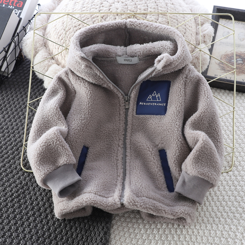 Laste granuleeritud sametjakk 2024 sügis-talv uus stiil sametist paksendatud poiste kapuutsiga topid vabaaja soe talveriietus