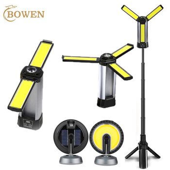 Трансгранична силна светлина с трилистна COB къмпинг светлина с магнит, може да изведе сгъваема скоба, многофункционална външна работна светлина