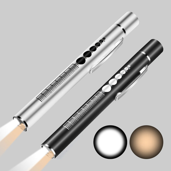 Įkraunamas dvigubo šviesos šaltinio vyzdžio rašiklis geltona šviesa balta šviesa medicininė burnos apžiūros lempa iš nerūdijančio plieno rytinės apžiūros rašiklio lempa žibintuvėlis