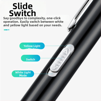 Įkraunamas dvigubo šviesos šaltinio vyzdžio rašiklis geltona šviesa balta šviesa medicininė burnos apžiūros lempa iš nerūdijančio plieno rytinės apžiūros rašiklio lempa žibintuvėlis