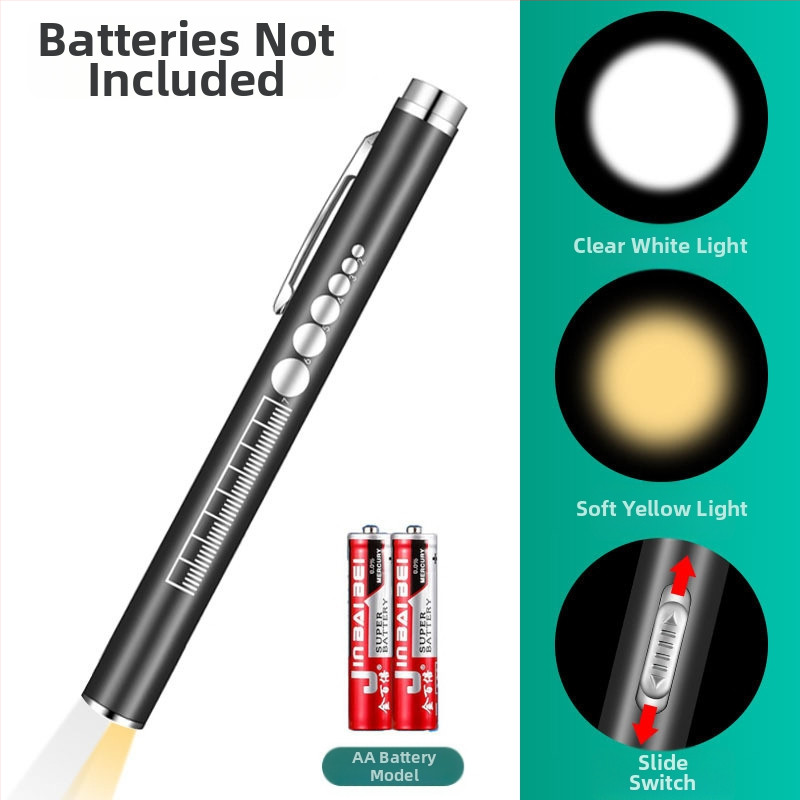 Įkraunamas dvigubo šviesos šaltinio vyzdžio rašiklis geltona šviesa balta šviesa medicininė burnos apžiūros lempa iš nerūdijančio plieno rytinės apžiūros rašiklio lempa žibintuvėlis