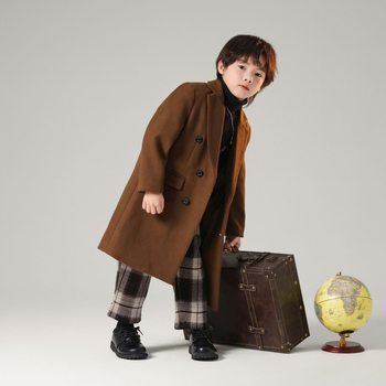 Jesen 2024. Novi dječji kaput u korejskom stilu, dječja odjeća, dugo odijelo, moderan kaput, dječja odjeća, vuneni kaput s dvostrukim kopčanjem